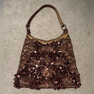 Sequin Embellished Brown Shoulder Bag